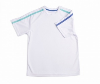 Boys white crew with blue and aqua stripe