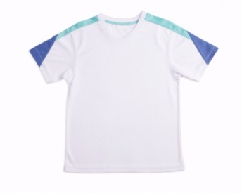 Boys white crew with aqua and aqua trim