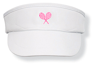 Girls white tennis  visor with pink rackets logo